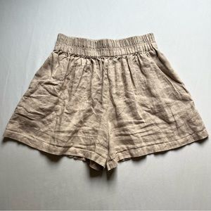 LOVE & CONFUSE tan linen elastic high rise waist shorts
